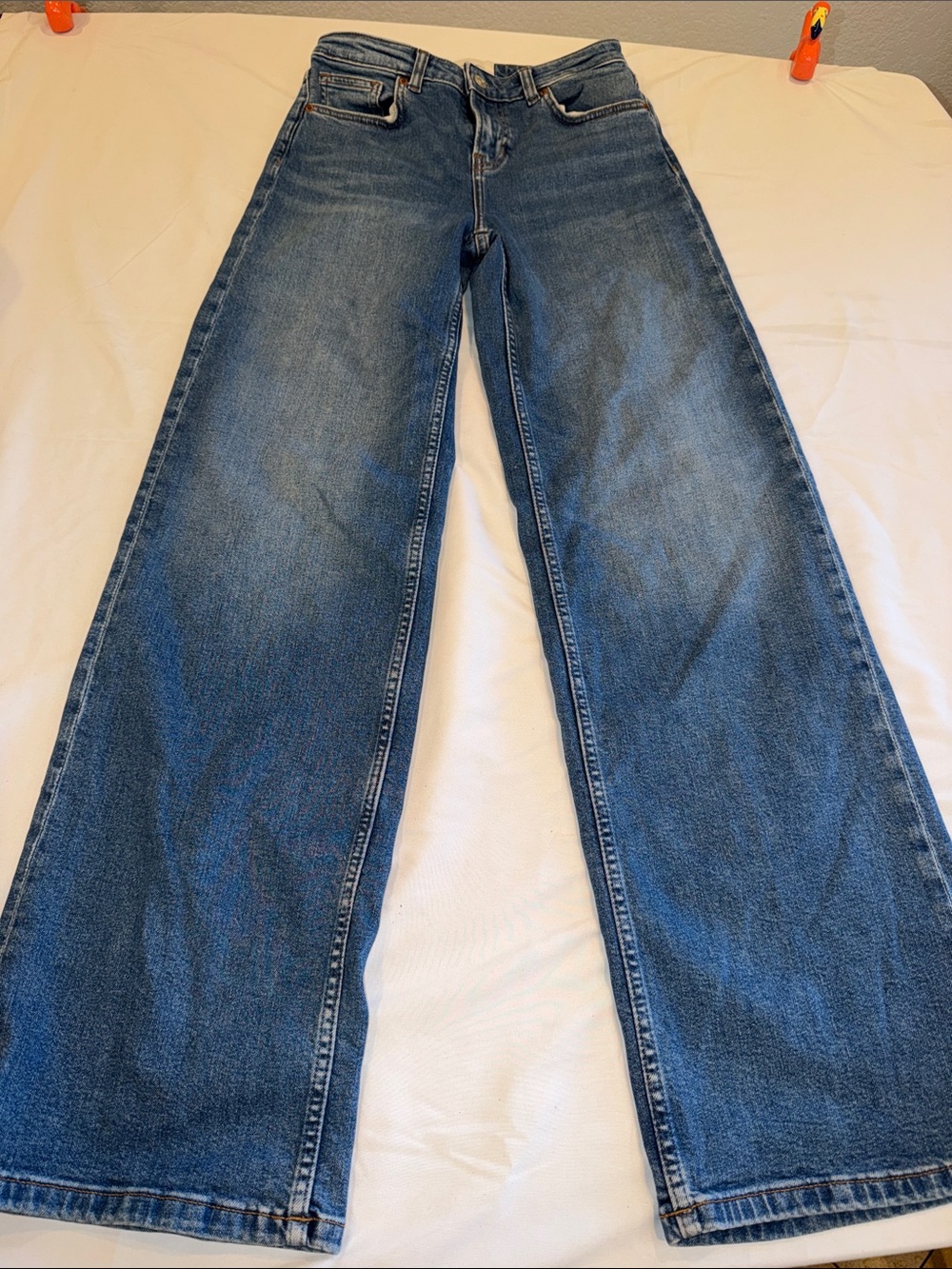T0209103 Reformation Greta Super Stretch Low Rise Wide Leg Jeans Blue 25 Lon